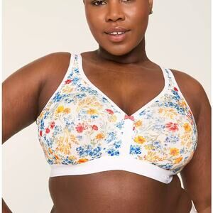 Cacique Floral Wireless Bra 42C Full Coverage Unlined No Wire Comfort Bra White